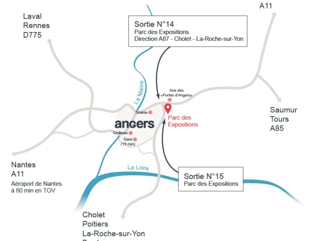 Carte du plan d'accès parc des expositions Destination Angers